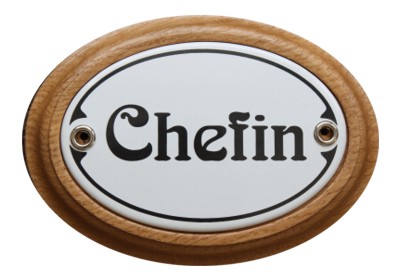 Türschild Chefin 7 x 10,5 cm oval Emaille Schild Jugendstil (ohne Holzrahmen) Nr. 1454
