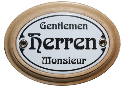 Türschild Herren Gentlemen Monsieur WC Jugendstil 7 x 10,5 cm oval Emaille Schild (ohne Holzrahmen)