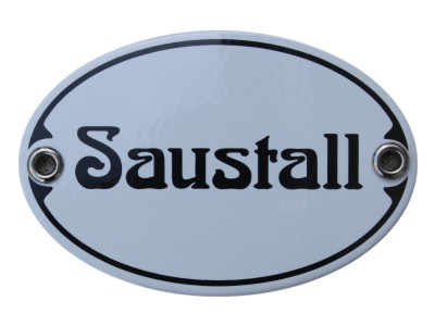 Türschild Saustall 7 x 10,5 cm oval Emaille Schild Jugendstil (ohne Holzrahmen) Nr. 1256