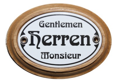 Türschild Herren Gentlemen Monsieur WC Jugendstil 7 x 10,5 cm oval Emaille Schild (ohne Holzrahmen)