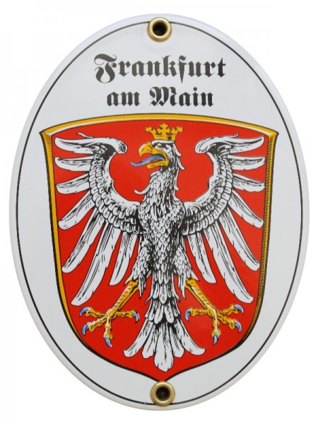 Frankfurt am Main mit Wappen (Adler) Emaille Schild 11,5 x 15 cm Emailschild Oval Nr. 1035