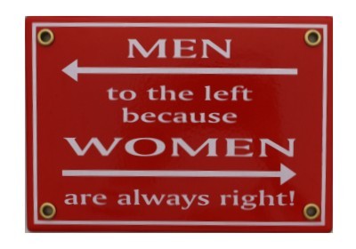 Gag Emaille Schild MEN to the left because WOMEN are always right rot Nr. 1554