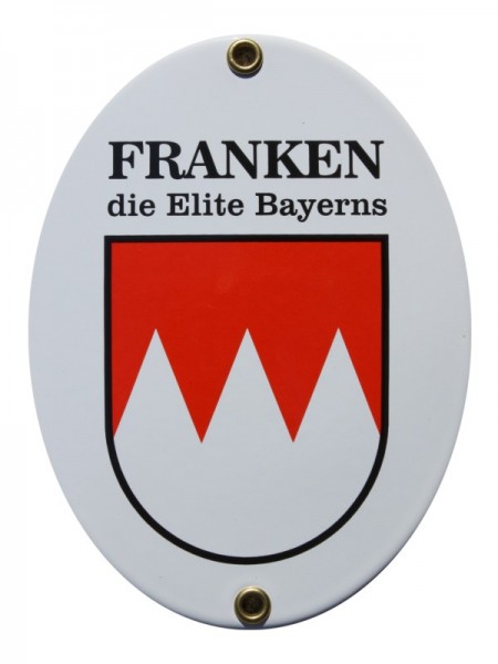 Franken Emaille Schild Franken die Elite Bayerns 11,5 x 15 cm weiß Emailschild Oval. Nr. 3374