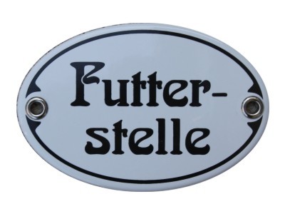 Türschild Futterstelle 7 x 10,5 cm oval Emaille Schild Jugendstil oval (ohne Holzrahmen) Nr. 1257