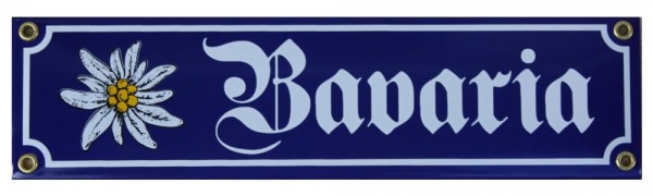 Bavaria mit Edelweiß Emaille Schild Bayern 8 x 30 cm Emailschild blau Nr. 1150