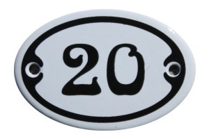 Nummer 20 mini Emailschild Jugendstil 4,2 x 6,2 cm oval weiß Nr. 4220