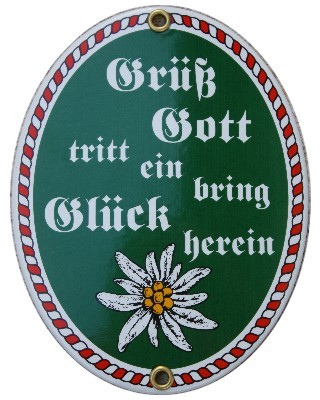 Grüß Gott Emaille Schild Oval grün Nr. 1255